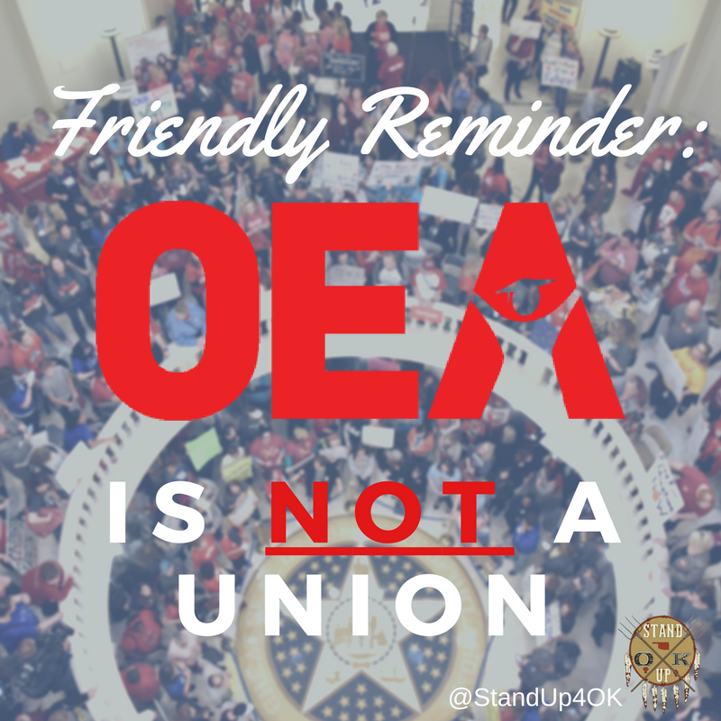 standup4ok's tweet photo. Friendly reminder: OEA is NOT a union. 

#okleg #oklaed #standup4ok #oklaedwalkout #oklahomateacherwalkout #UnionStrong #UnionProud https://t.co/Da8ouTW7fI