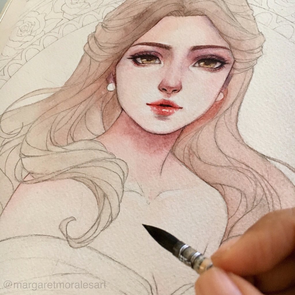 Another #wip! Finally working on this client commission ❤️ Can you guess  who this is?🌹#watercolor #painting, image size:1024x1024