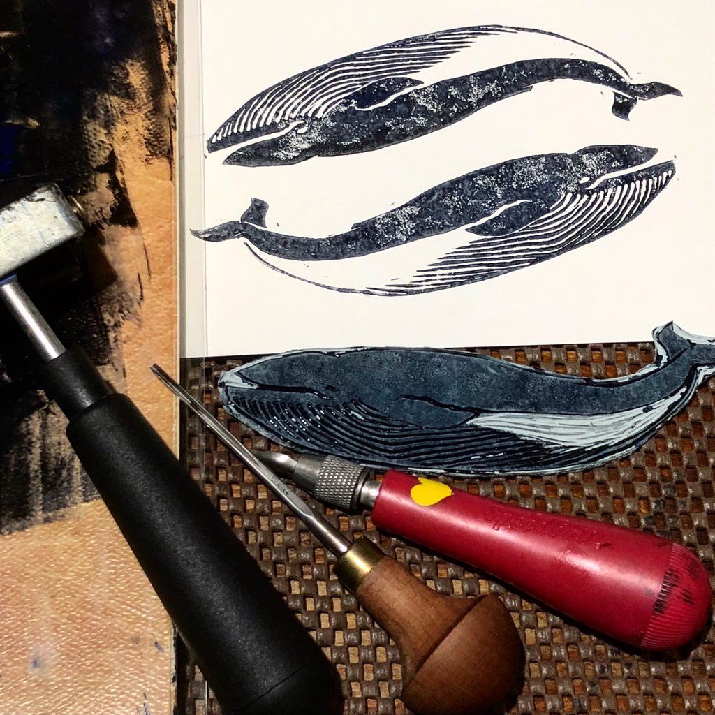 sumthinblue's tweet photo. Whale, whale, whale... 🐋 #handcarved #linocut #rubbercut #bluewhale https://t.co/bIcFwSnso1