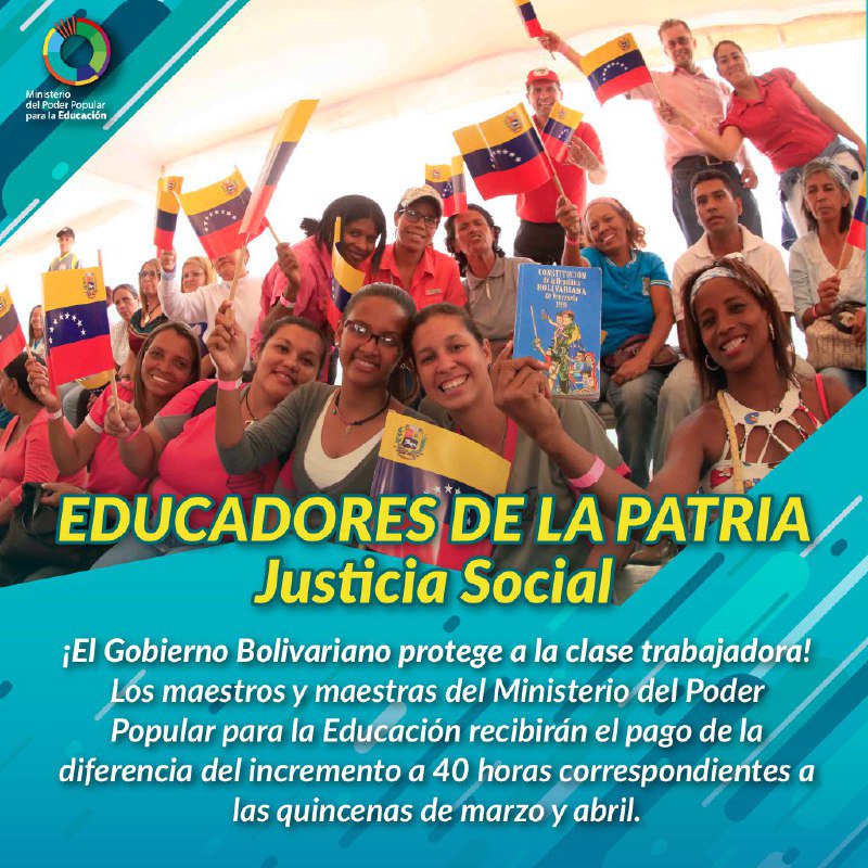 mineducacion_ve's tweet photo. ESTE VIERNES #13Abr | Los docentes jubilados y pensionados del @MPPEDUCACION cobrarán la diferencia por el incremento de 100% sobre su asignación mensual, como lo establece la Segunda Convención Colectiva ¡Protección para nuestros adultos mayores! @NicolasMaduro @JauaMiranda https://t.co/bPhiQAqTzm