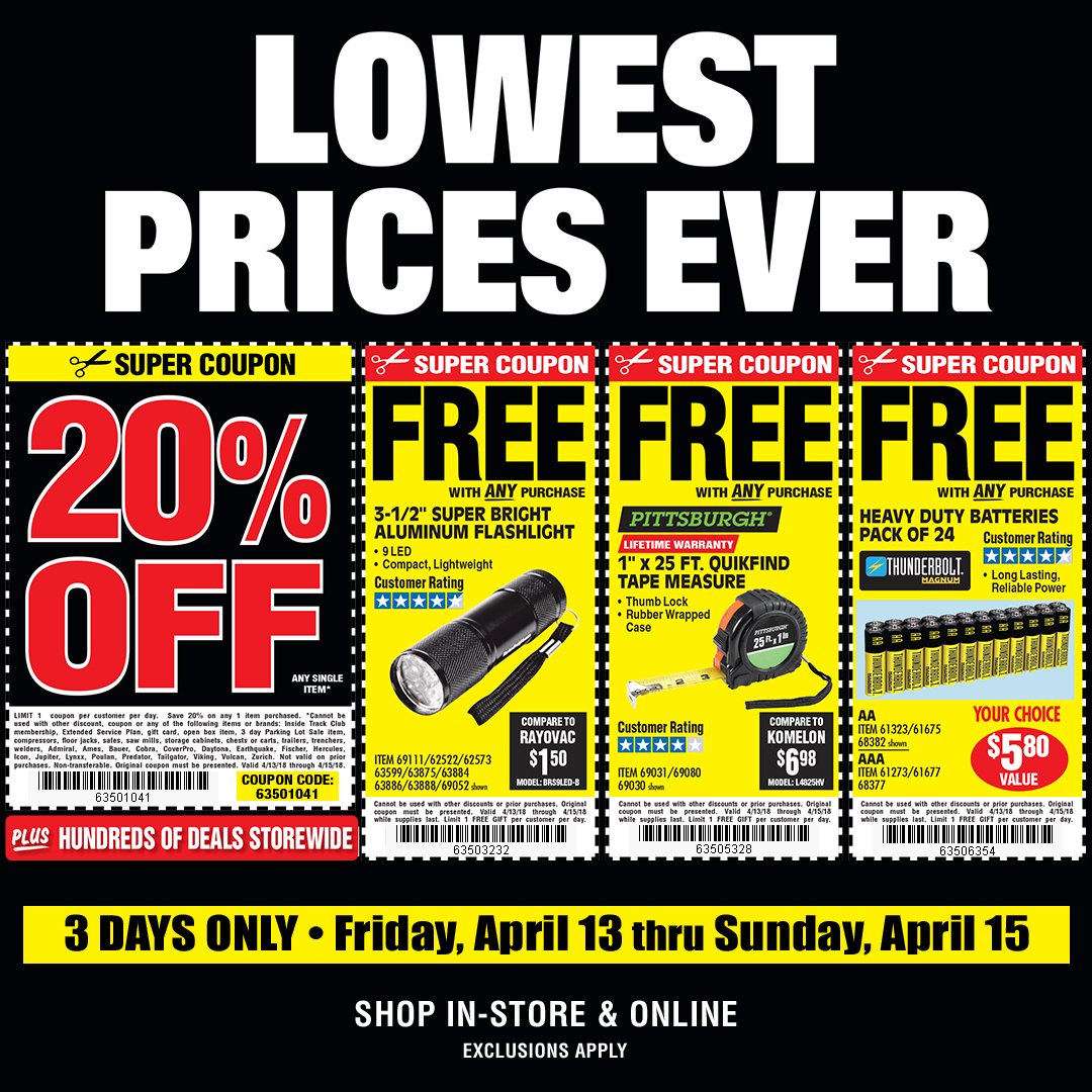 Harbor Freight Tools on Twitter in this weekend to take