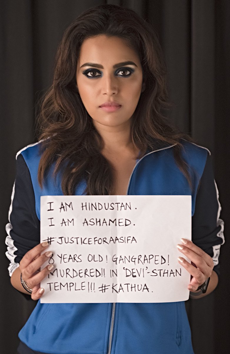 I am Hindustan. I am Ashamed. #JusticeForOurChild #JusticeForAasifa 
8 years old. Gangraped. Murdered.
In ‘Devi’-sthaan temple. #Kathua and lest we forget #unnao Shame on us! #BreakTheSilence #EndTheComplicity #ActNow