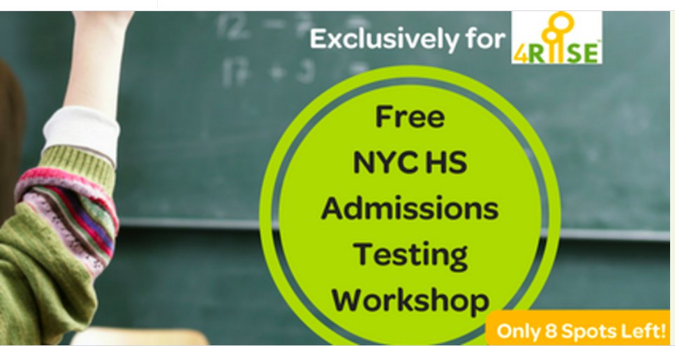 4RIISE's tweet image. 4.22 Register Free HS Admission Testing Wkshp 4 RIISE community. Spots going fast. #earlypreparation #practicpractice #createplan #strategy #questionsanswered #levelplayingfield #nychttps://www.eventbrite.com/e/riise-high-school-admissions-testing-workshop-tickets-44679108416