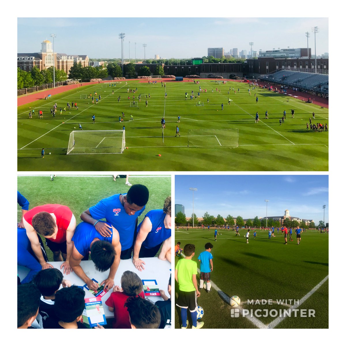 DNorman14's tweet photo. Proud of the energy and passion our young @SMUSoccerM and @SMUSoccerW student athletes showed tonight while hosting a free soccer clinic for the local youth community. Especially considering they all trained this morning and spent a full day in class! #4thekids #focusoncommunity https://t.co/nkZCVBXb7B