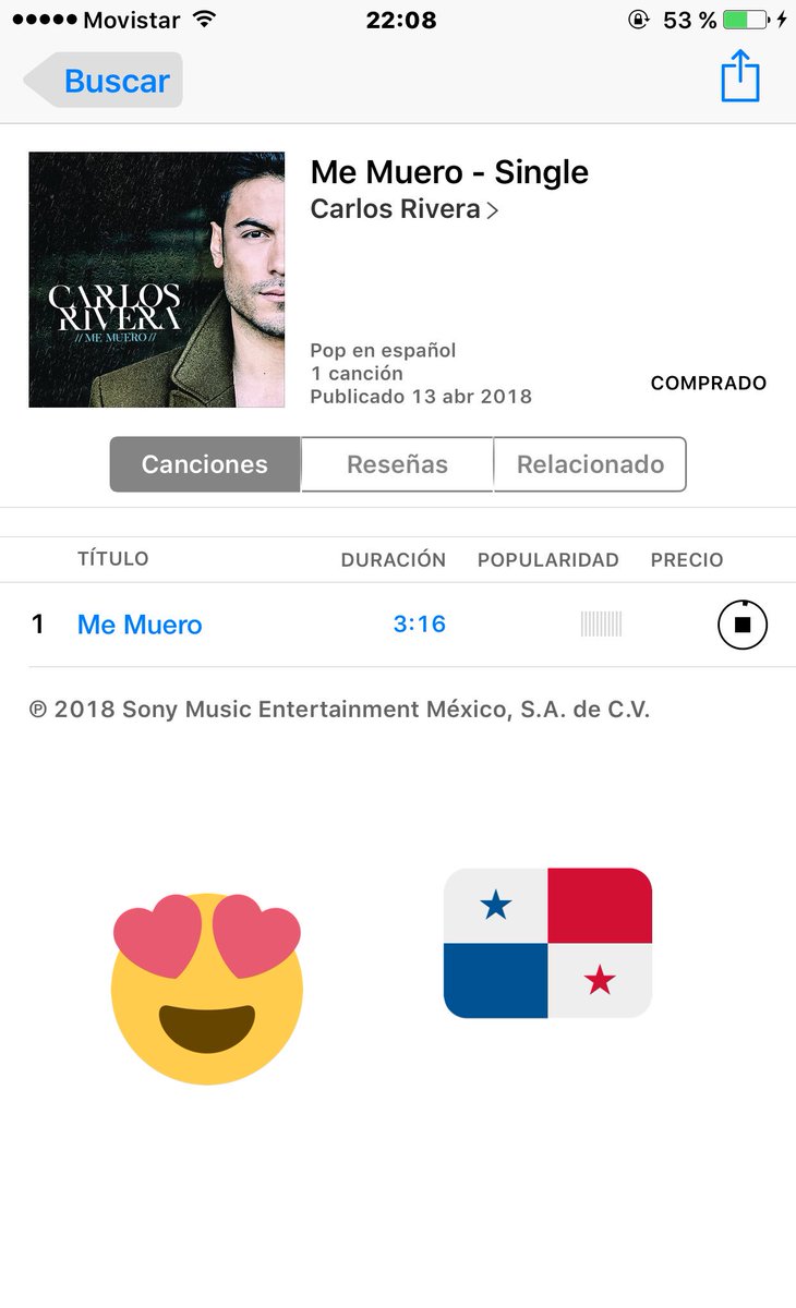 CataRiverista's tweet photo. Acabada de comprar y escuchándola ya #MeMuero ya disponible en #Itunes 😍 
Está HERMOSA @_CarlosRivera haces magia !! No puedo esperar q todo #Panama la escuche ya !!! #MeMuero será un exitazo seguro 🇵🇦🎶 gracias x regalarnos canciones así ! 😍 https://t.co/ybm2tNHFXq