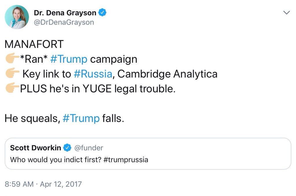 1weesel's tweet photo. GRAYSON
๐*Uses* #lotsofhastags
๐ Many link to #Russia, etc.
๐PLUS weird CAPITALIZATION
She writes, #WeCringe bigly. https://t.co/fgq9MexnrU