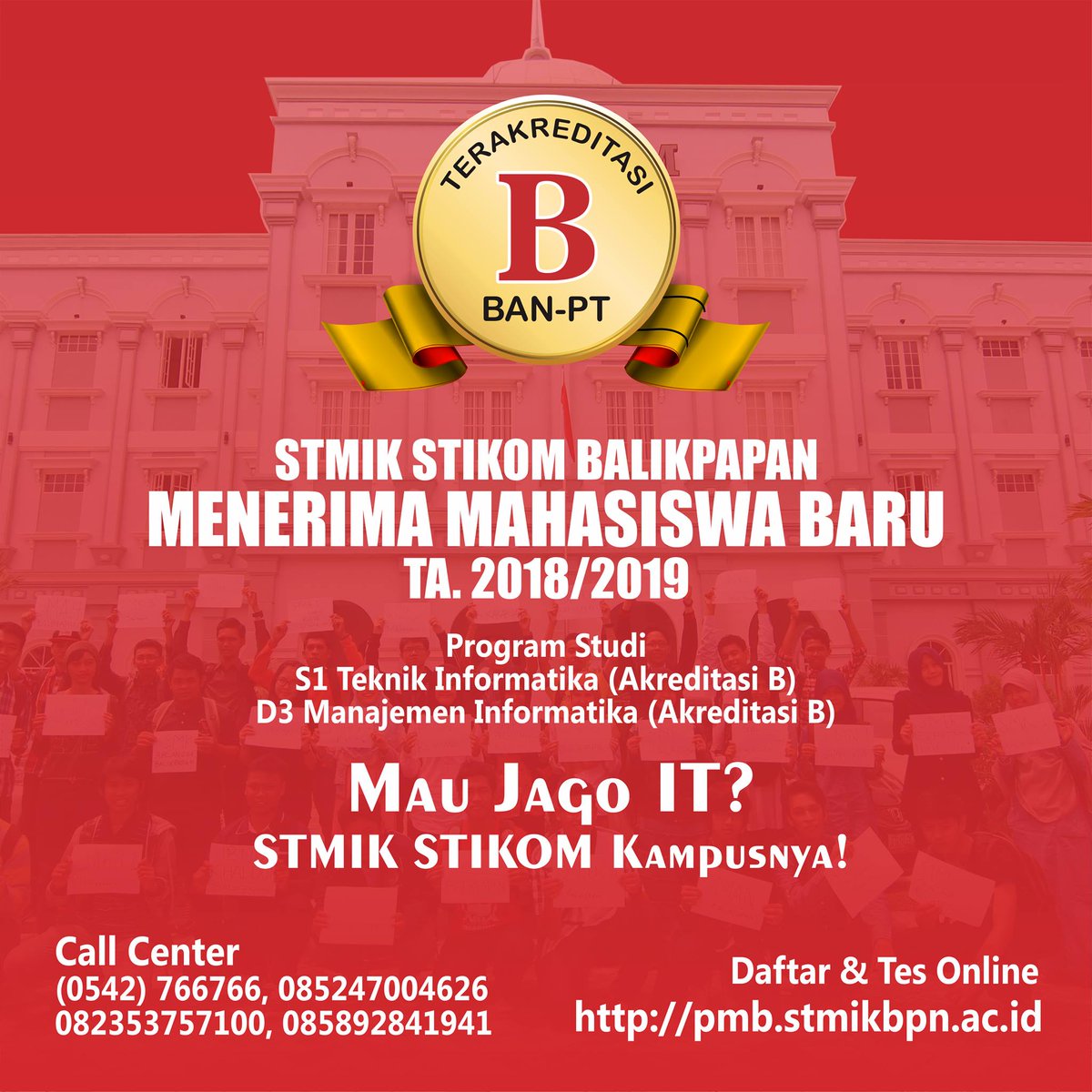 Mau Jago IT Bersertifikasi Internasional? @stmikbpn Kampusnya!. Daftar Online pmb.stmikbpn.ac.id. Call Center 0542-766766; 085247004626 (WA).