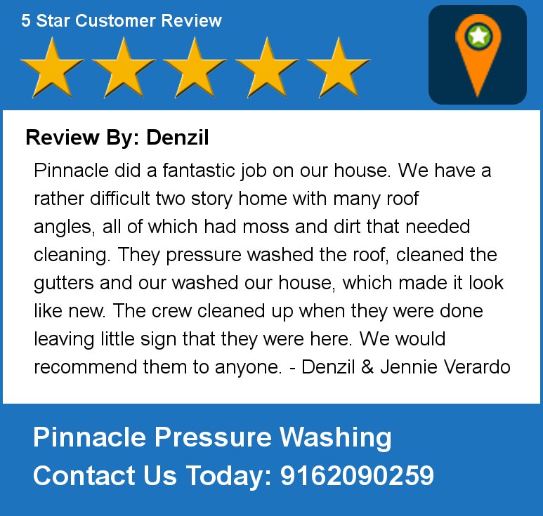 PinnaclePressur's tweet photo. Review By: Denzil Pinnacle did a fantastic job on our house.  We have a rather difficult two story home with many ro https://t.co/L8mr8gwhMD