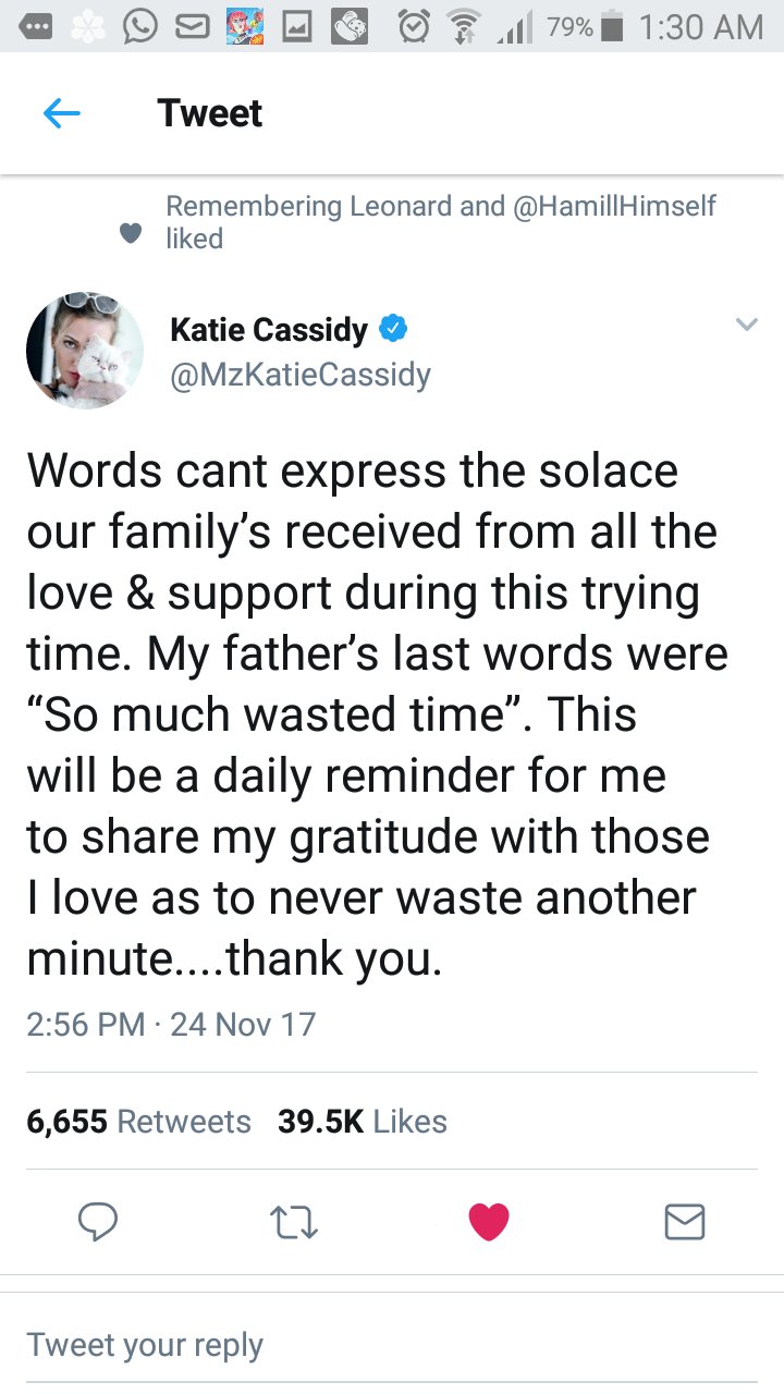  I took a screen shot of his daughter\s message. I will never delete it. Happy birthday, David Cassidy. 