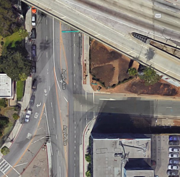 Really_Chase's tweet photo. This is what the road looks like here as a bird's eye view. That bus drove on the wrong side of the road, endangering other drivers including oncoming traffic (and, frankly, just driving rudely) https://t.co/2GJRBi52qt