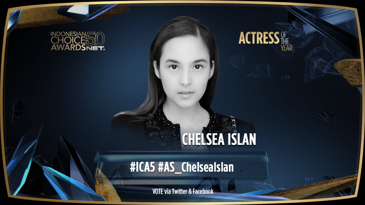 VOTE <a href="/chelseaislan/">Chelsea Islan</a> sebagai Actress of the Year Indonesian Choice Awards 5.0 via Twitter &amp; Facebook, dengan cara:

Ketik: #ICA5 (spasi) #AS_ChelseaIslan (spasi) <a href="/netmediatama/">Netmedia</a>

Info lengkap: zulu.id/ica5/nominees/