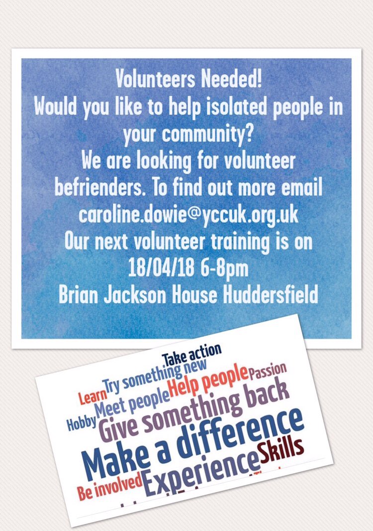 Volunteer befrienders needed in Kirklees. Pls rt ! #Huddersfield #ilovehd