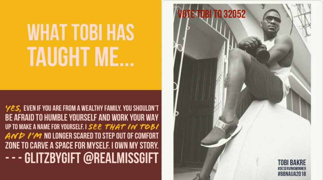 realmissgift's tweet photo. What have you learnt from your fav? This is one of the amazing things I have learnt from my favourite housemate,TOBI BAKRE.๐๐๐#TeamTobi #BBNaija #validdream https://t.co/R0GeiGTGVn