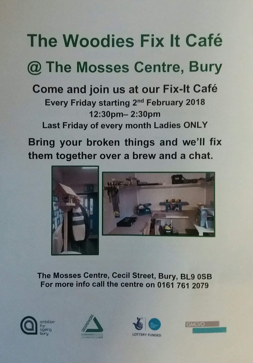 MossesCentre's tweet photo. It the Fix It Friday cafe here at The Mosses Centre from 11:30. https://t.co/4CwxCSraDp