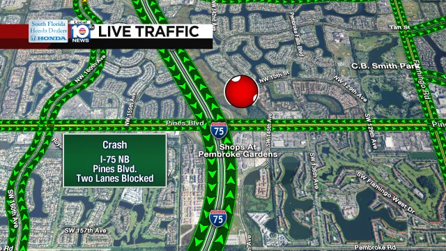 CRASH/UPDATE: Two lanes have re-opened on I-75 NB at Pines Blvd. #TRAFFICALERT #TRAFFIC #BROWARD https://t.co/MEP4vOLnpO
