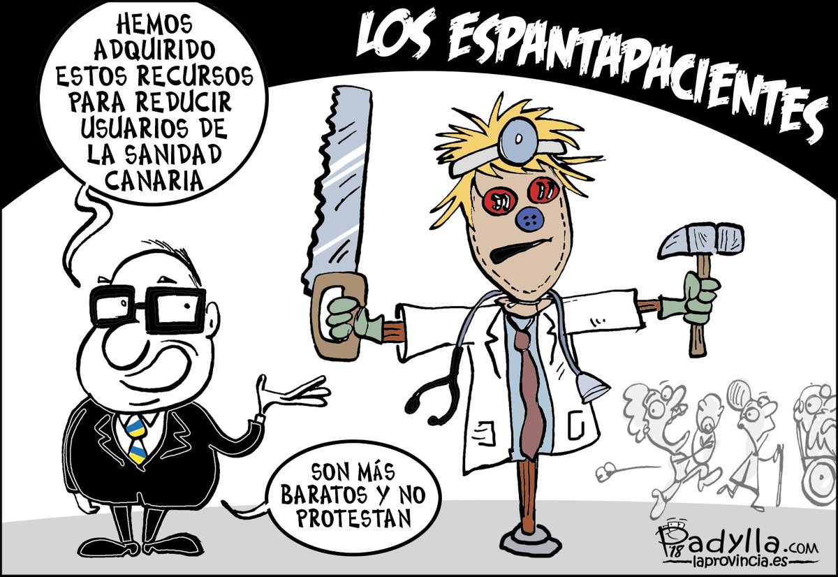 MedicosTenerife's tweet photo. Como hace siempre, hoy el editorialista gráfico @Padylla nos vuelve a sacar una sonrisa trágica de la realidad #sanidadcanaria https://t.co/4Oq9aoLZr2