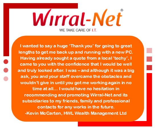 Here's what one our customers had to say!  🤝

 📞Call our team today on 0151 678 4545
 📧enquiries@wirral-net.co.uk

#ITsupport #ITSupportLiverpool #ITLiverpool #TechSupport