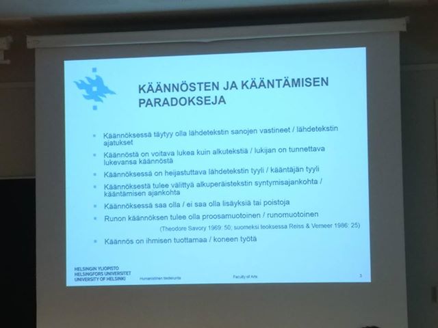 Kaksipäiväinen käännös- ja tulkkausalan KäTu 2018 -symposium on juuri käynnistynyt Turun yliopistolla. Ritva Hartama-Heinonen kertoo parhaillaan mm. kääntämisen paradokseista. #KäTu #kääntäminen #käännösala