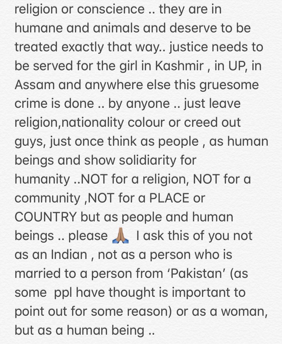 MirzaSania's tweet photo. #KathuaCase #UnnaoCase #Andeverywherejusticeneedstobeserved 🙏🏽 https://t.co/a9FgcSxobc