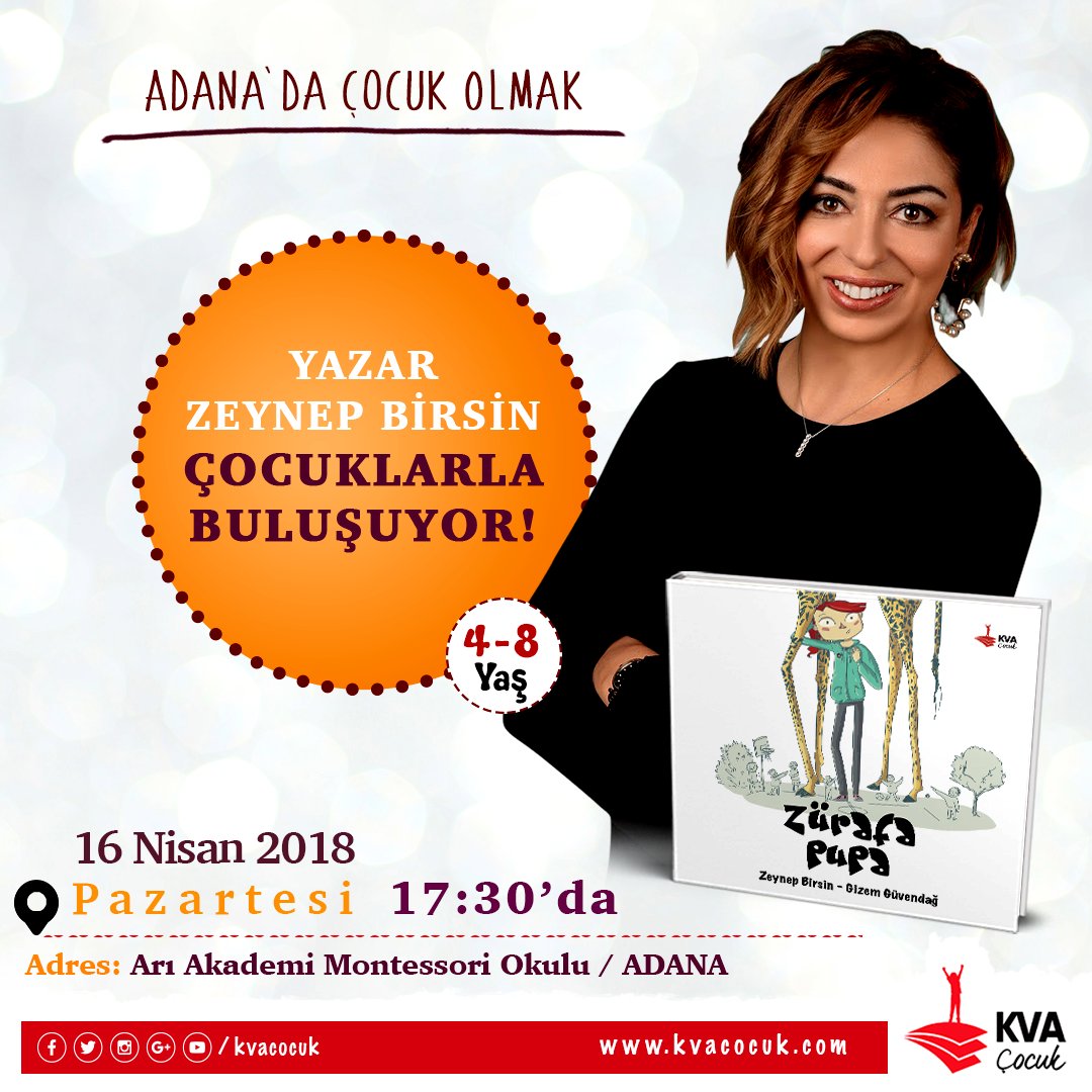 KVA Çocuk (@kvacocuk) on Twitter photo Yazarımız <a href="/zeynepzbirsin/">Zeynep Birsin</a> Çocuklarla Buluşuyoorr! 🤓💙🦒📚
📆16 Nisan Pazartesi
⏰17:30
📍Arı Akademi Montessori Okulu / Adana Yazarımız <a href="/zeynepzbirsin/">Zeynep Birsin</a> Çocuklarla Buluşuyoorr! 🤓💙🦒📚
📆16 Nisan Pazartesi
⏰17:30
📍Arı Akademi Montessori Okulu / Adana
