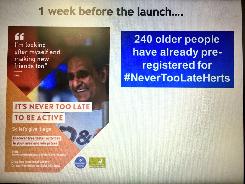 PSimey's tweet photo. ✨Update!

🏊‍♂️🚶🏻‍♀️🏃‍♂️🚴‍♂️ #NeverTooLateHerts physical activity campaign

➡️In #Herts Horizons magazine

➡️240 people registered already!

🗣Watch out for publicity drive from Monday!

▶️sign up here: https://t.co/hVx1mXfNJs

#MoveMoreFeelGreat
#HertsYOPA18 https://t.co/Ic2pV8wSr4