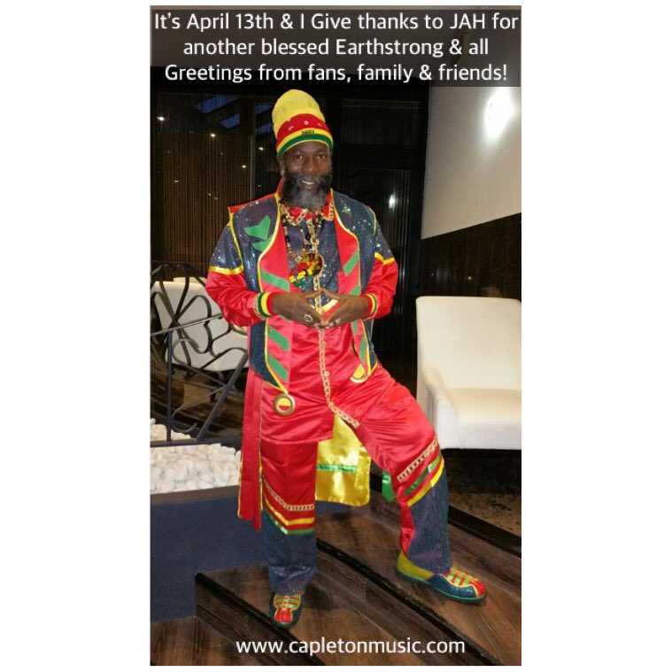 capletonmusic's tweet photo. It’s April 13th &amp; I Give thanks to JAH for another blessed Earthstrong &amp; all Greetings from fans, family &amp; friends! MORE FYAH🔥🔥🔥 @capletonmusic @AStMaryMiComeFr https://t.co/3I4JM4L5pN