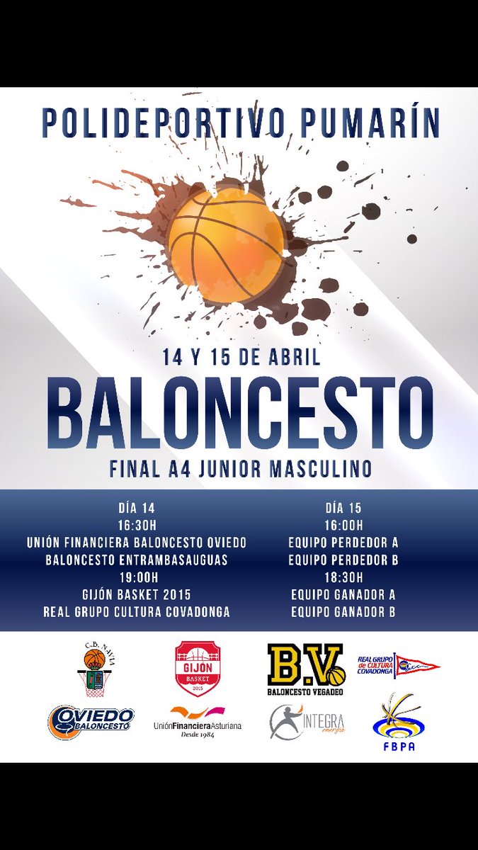 COMPETICIÓNES FBPA. 📢📢 Se abre el telón 🏤 y empiezan las finales. Junior Masculino 1ª ⛹️‍♂️⛹️‍♂️. Pumarín también quiere que llenemos el pabellón este finde <a href="/oviedocb/">Alimerka Oviedo Baloncesto</a> <a href="/CBNavia/">C.B.Navia</a> <a href="/VegadeoBalonces/">Baloncesto Vegadeo</a> <a href="/RGCCBaloncesto/">Real Grupo de Cultura Covadonga Baloncesto</a> @GB2015Oficial