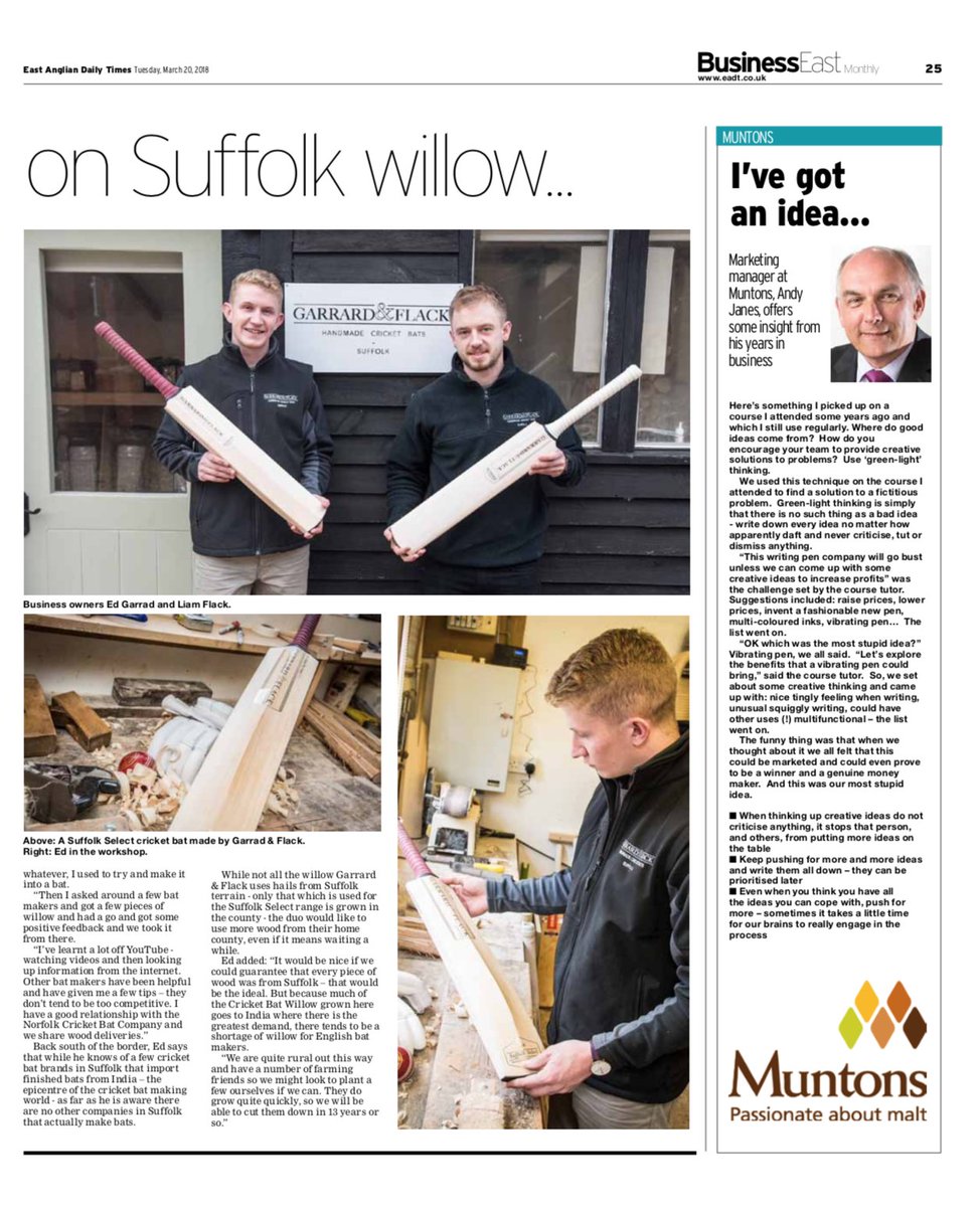 garrardandflack's tweet photo. 2018 Suffolk Select Range makes it into local paper @EADT24 #cricket #season #suffolk #willow https://t.co/PySYcigDNp