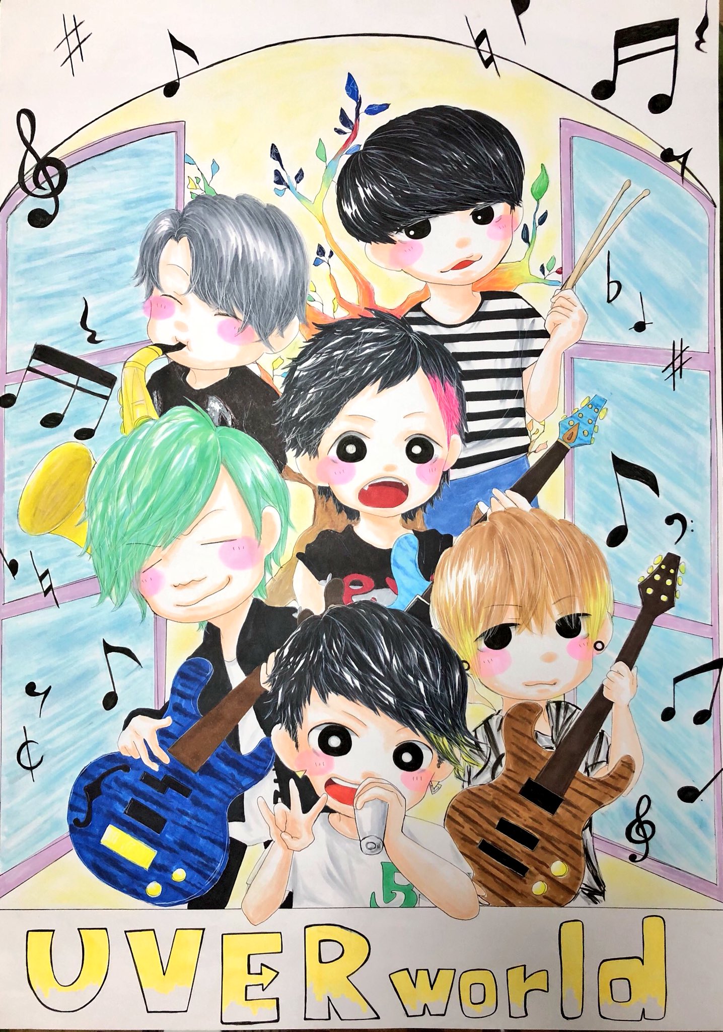 さえちむ リクエスト描きました Uverworld B2サイズでなかなか大きくて描くのに時間かかってしまった W リクエストしてくれた方はフレームに入れて飾ってくださるんだとか こんなに大きな紙に描いたのは初めてでドキドキ 良き経験となりまし