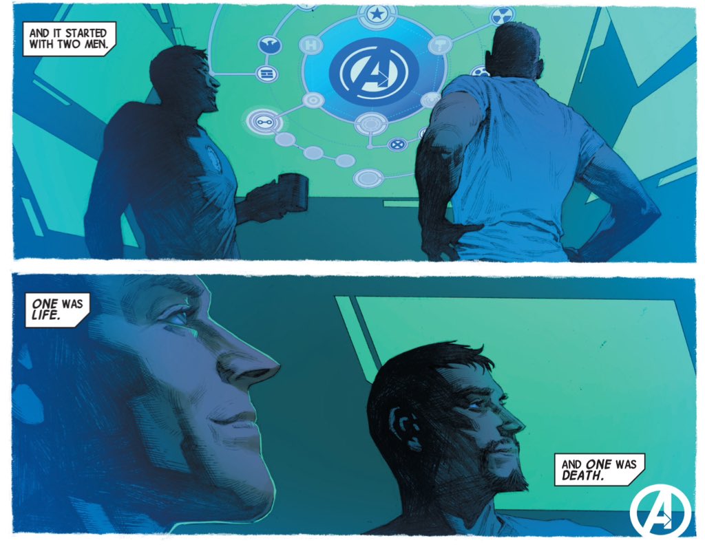 And, I mean, I get that the closing page of the first "Avengers" arc sets the theme for the entire epic.(Avengers #3.)