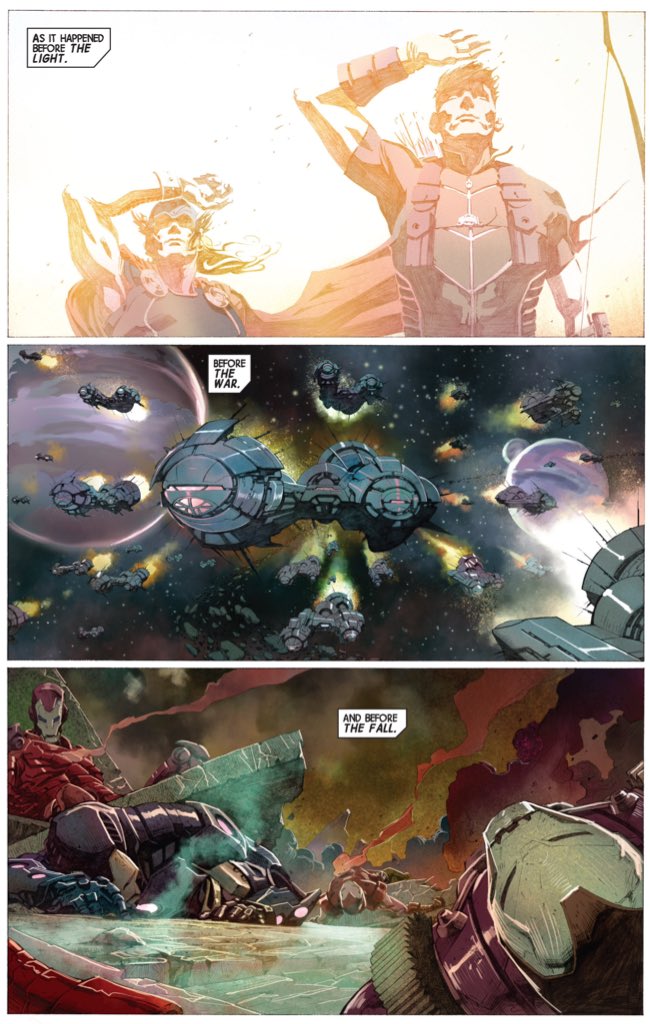 That said, if I had a quibble with the omnibus, it's the placing of the first "Avengers" arc ahead of the first "New Avengers" arc.I mean, I get that the opening pages foreshadow everything from the white event to Infinity to Secret Wars.(Avengers #1.)