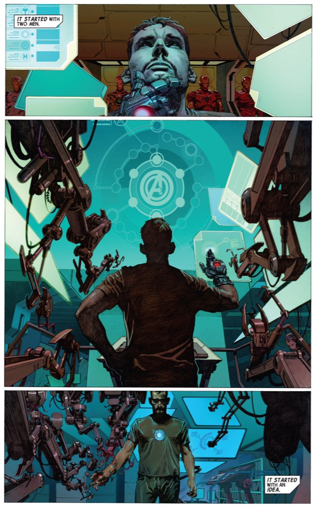 That said, if I had a quibble with the omnibus, it's the placing of the first "Avengers" arc ahead of the first "New Avengers" arc.I mean, I get that the opening pages foreshadow everything from the white event to Infinity to Secret Wars.(Avengers #1.)