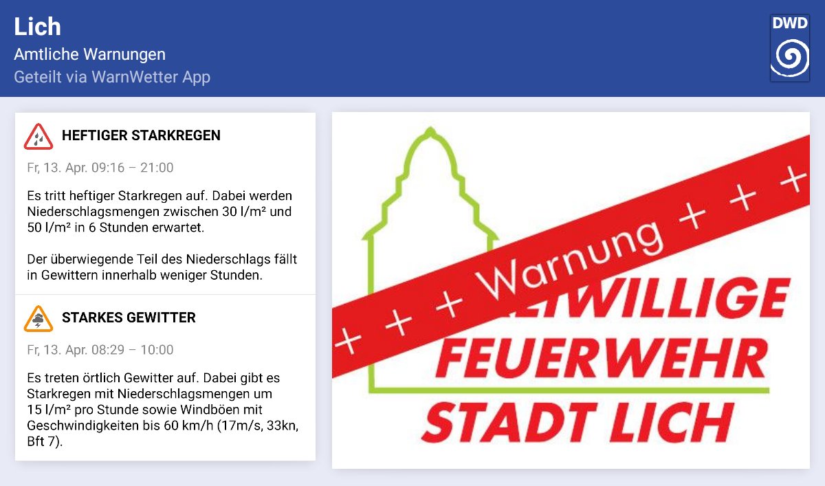Warnung vor starkem Regen. Bitte die Informationen des Deutschen Wetterdienstes beachten!
#DWD #WarnWetter