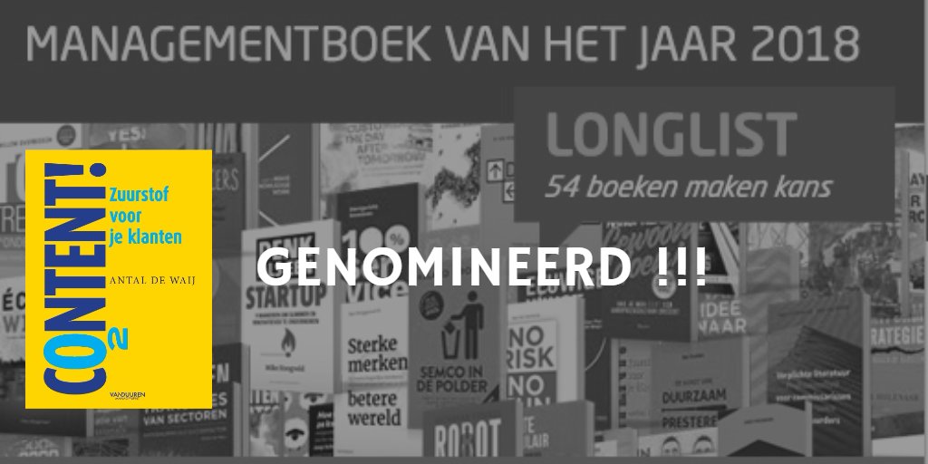 Nog enkele dagen tot 19 april. Mijn boek is genomineerd als managementboek van het jaar. Lees hier de laatste recensie! 'Deze ‘Dikke Van Dale’ van de content laat zien hoe breed, complex en impactvol content is.' buff.ly/2FjHwoA #marketing #communicatie #digital
