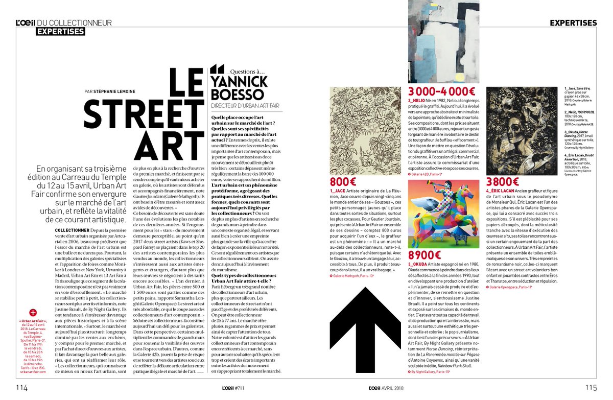 Le street art :
En organisant sa troisième édition au Carreau du Temple du 12 au 15 avril, Urban Art Fair confirme son envergure sur le marché de l’art urbain, et reflète la vitalité de ce courant artistique...
lejournaldesarts.fr/marche/le-stre…