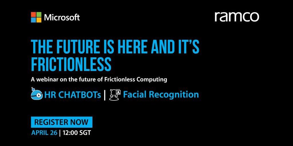 RamcoSystems's tweet photo. From AI driven #Bots to #FacialRecognition based Time &amp; Attendance, era of Frictionless computing is here in #HR! Join @Microsoft &amp; #Ramco Systems for a Live #Webinar on April 26 to explore this further. Register here: https://t.co/ldaxzqGIKu
@microsoftIndia #HCM #Talent #Chatbot https://t.co/vl6MycsERn