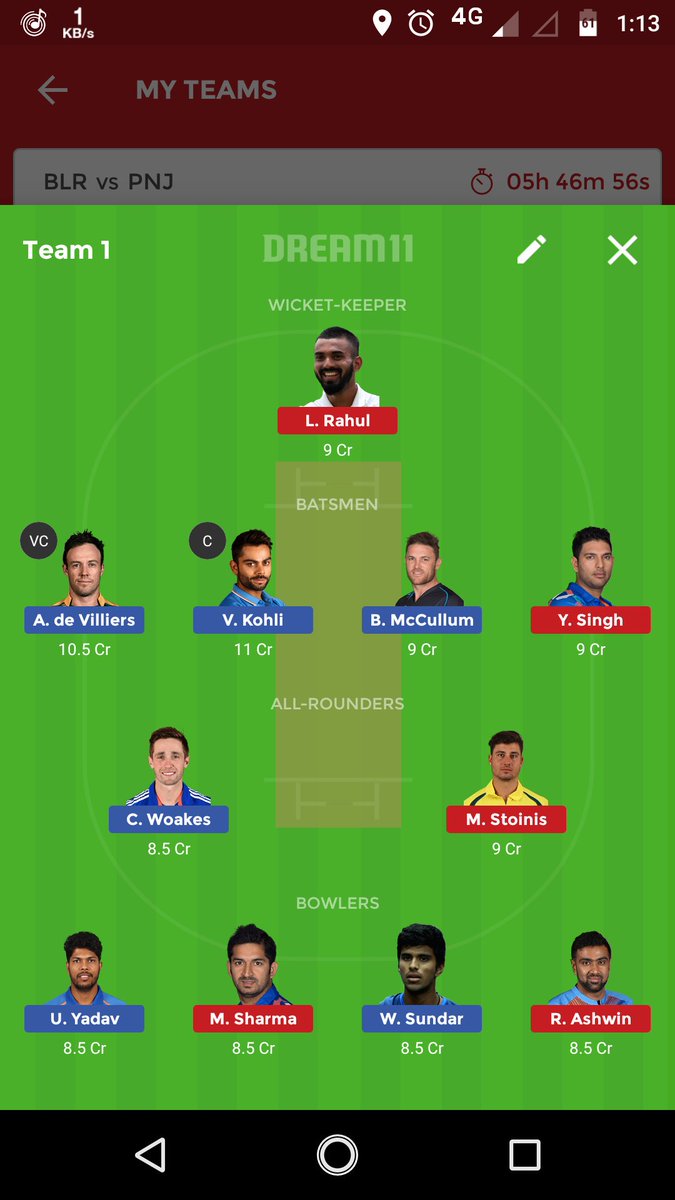 tips_dream11's tweet photo. Dream11 team for ROYAL CHALLENGERS BANGALORE vs KINGS XI PUNJAB 8th Match
* for 2,3 or 4 members league
#Dream11 #BLRvsKXIP #IPL #IndianT20League https://t.co/z9Gej2OGVY