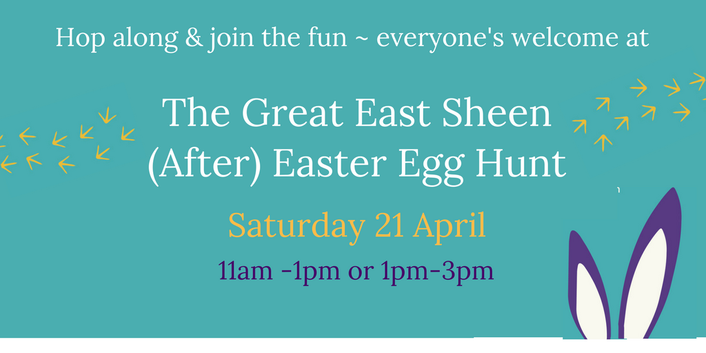 EastSheenVlg's tweet photo. Got tickets yet for the Great East Sheen (After) Easter Egg Hunt on 21 April? They're on sale here: https://t.co/1dPpbP8RNH @Pandemonium_LDN @SheenU_RubyB @LasylAV @Sheen_Sports @upandrunning_ES @westendbakeoff @LupoBros @ButikkenGifts @blinkoptics @PawsforCoffeeUK @11coffeeandco https://t.co/2ZDaw1j3ax