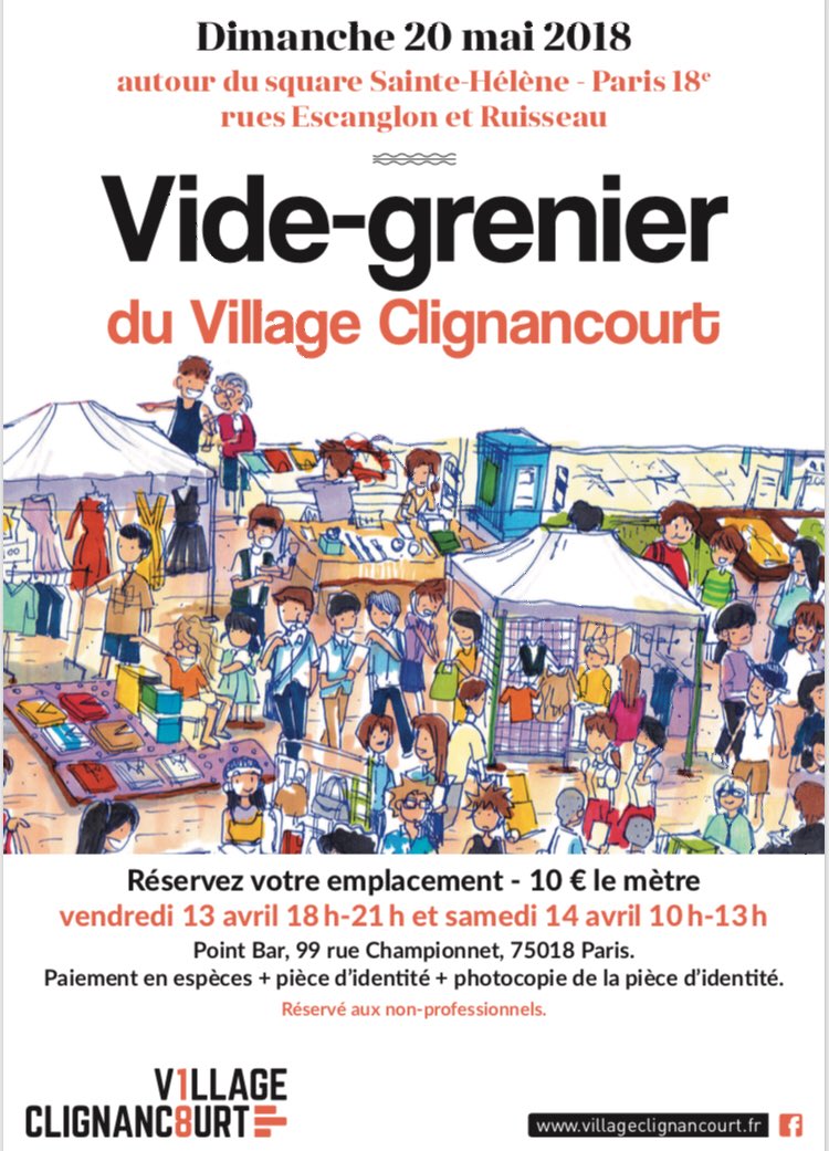 CQClignJoffrin's tweet photo. 🛑 Les inscriptions pour le vide-grenier du Village Clignancourt, c’est dès maintenant !

📌 Rendez-vous autour du square Sainte Hélène, de la rue Escanglon et de la rue du Ruisseau le 20 mai pour chiner !

#Paris18 https://t.co/9i4pzp3Tto