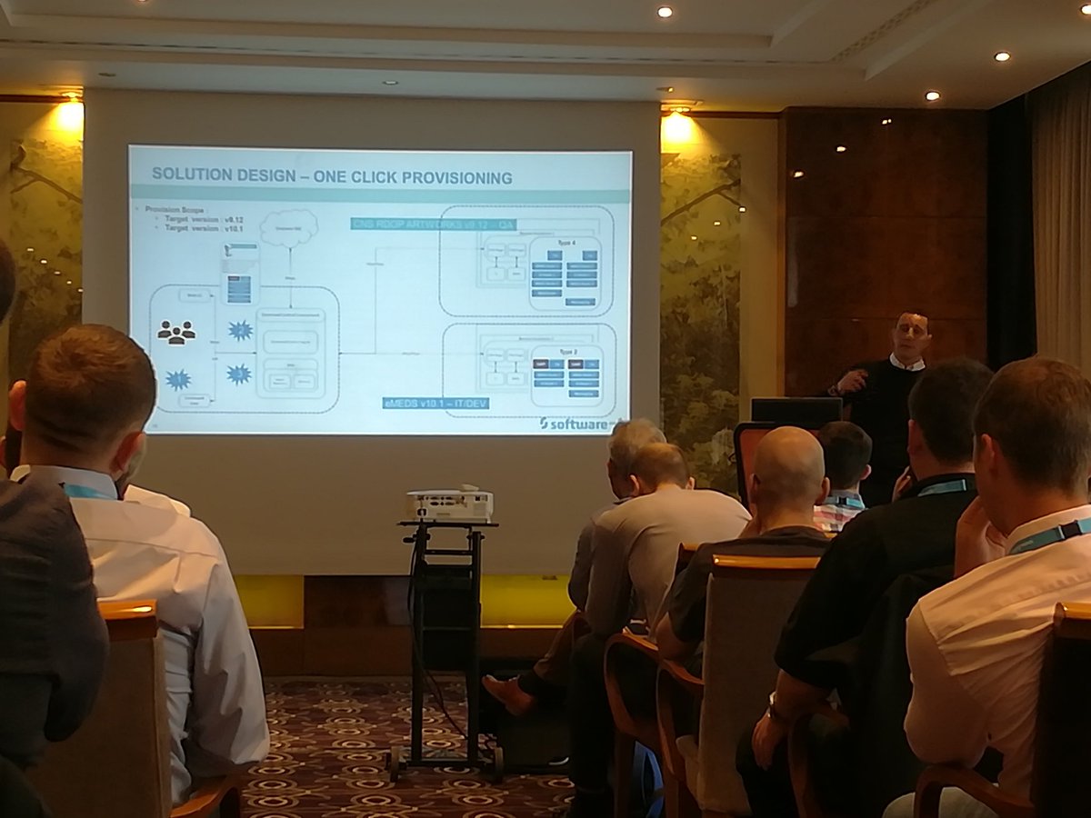 SAGPembo's tweet photo. J&amp;J fill the room for their talk on 1-Click provision/upgrade at #IUG18 @SoftwareAG https://t.co/8uxHqBomn3