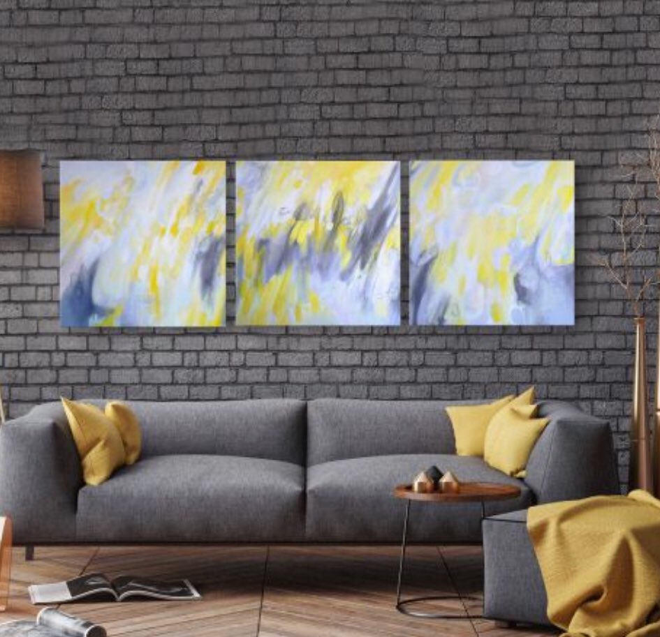 IN__SPACES's tweet image. As a triptych, ‘Making My Own Sunshine’ is made from separate canvases which can be hung up as one painting or apart as three paintings. #art #triptych #sunshine #painting in-spaces.com/prints-and-art…