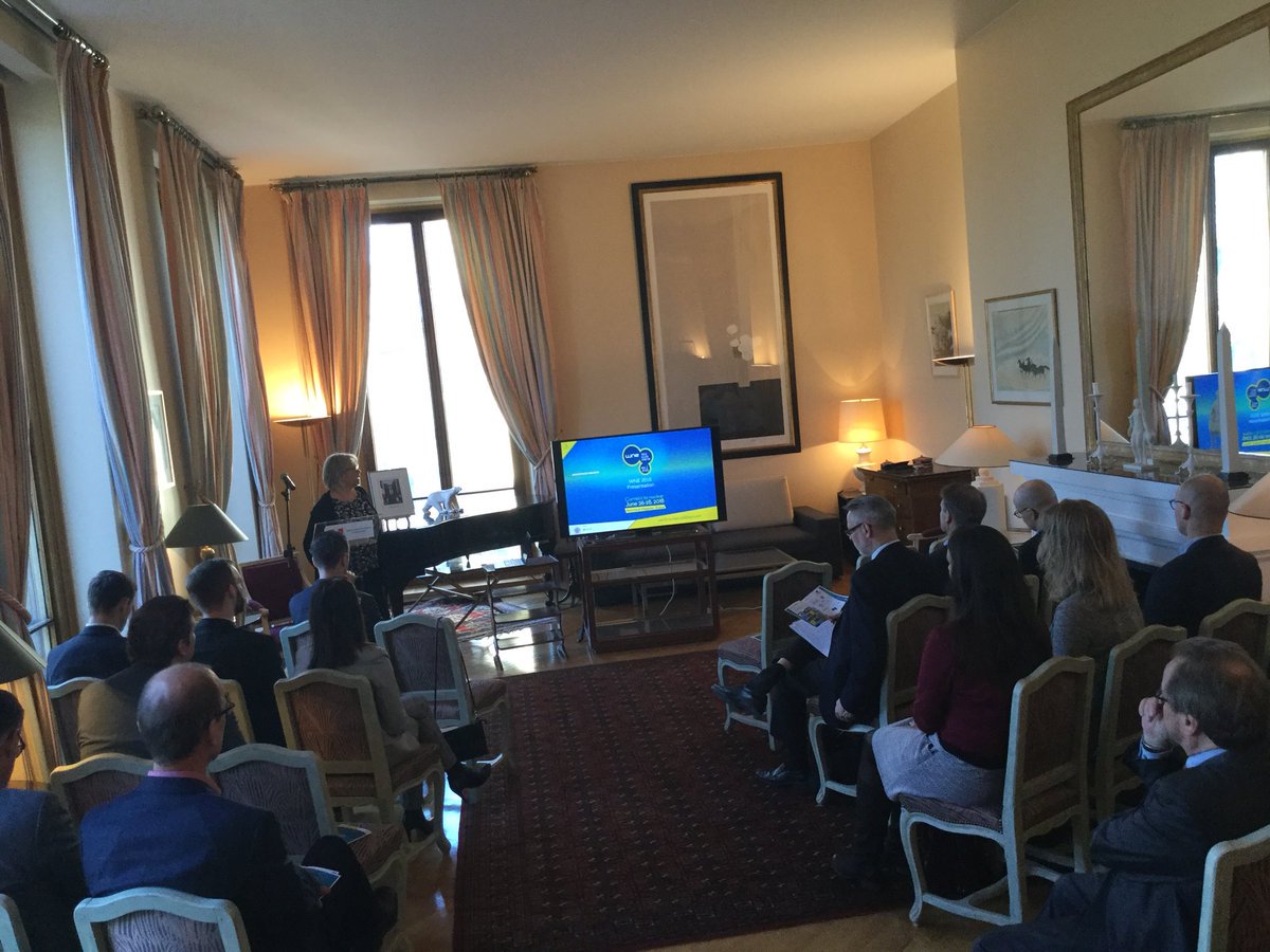 VincentJolyFi's tweet photo. Presentation at the French Embassy in #Finland of the World Nuclear Exhibition. Join the global nuclear energy community from June 26 to 28, 2018 in Paris Nord – Villepinte ➡️ https://t.co/ZdVeUS8o31 #Finland #nuclear #WNE2018 #finnuclear https://t.co/abeiAR6vsK