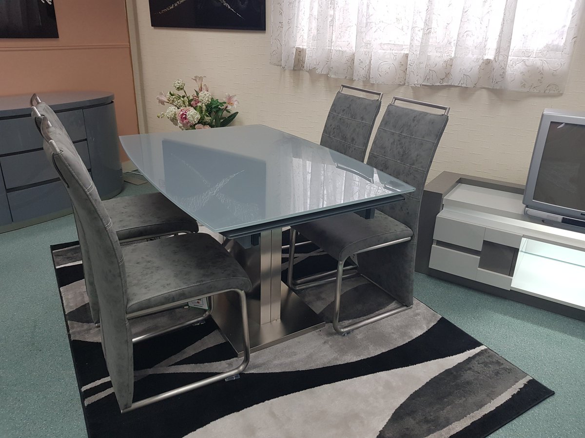 pa_furnishings's tweet photo. Looking for a new #DiningSet? We love this grey #ExtendingDiningTable which has a Glass Top & Brushed Aluminium Base, paired with modern #DiningChairs. Visit us in store to browse our huge range of #DiningFurniture. You can also see a selection here > https://t.co/ikS5osaL90 https://t.co/nEshYrJite