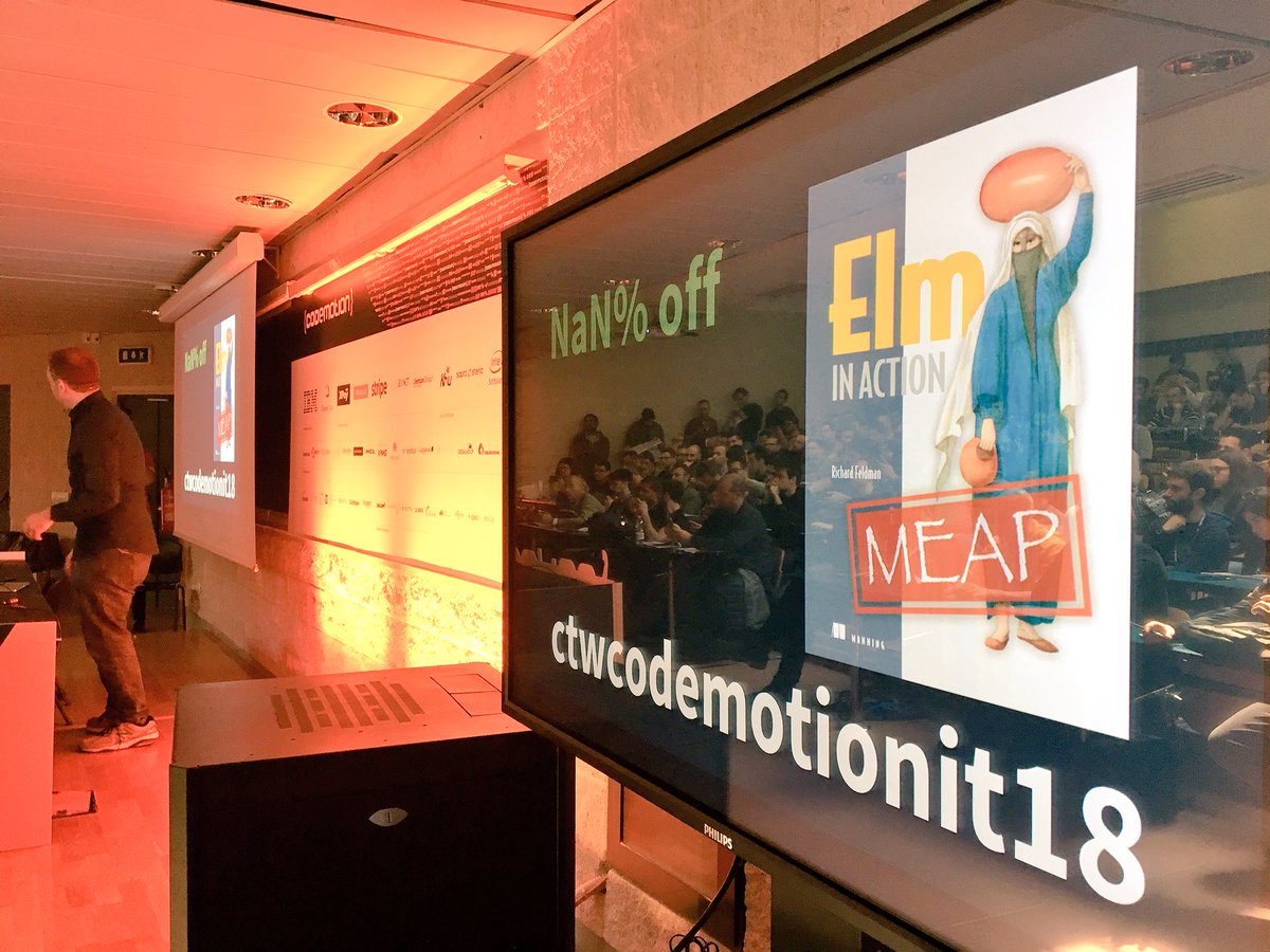 CodemotionIT's tweet photo. This is @rtfeldman ‘s book. But Nan% off - he said 😂 #Codemotion https://t.co/d2UTMTQgot
