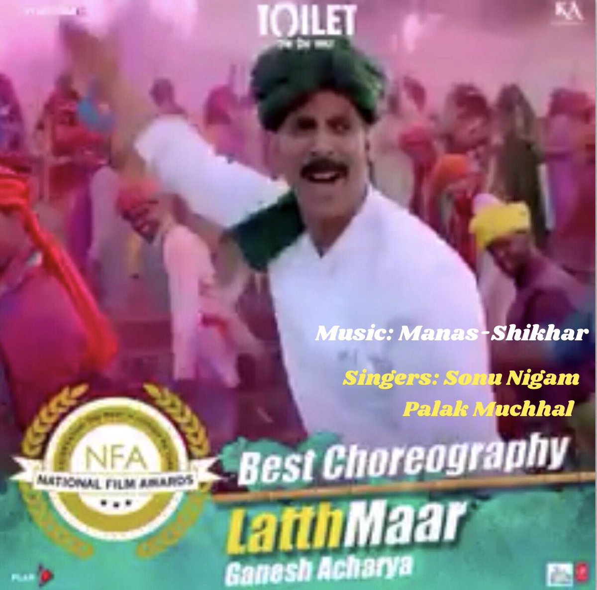 palakmuchhal3's tweet photo. Yayyyyyyy!!! 
#LatthMaar wins the best choreography💃🏻💃🏻💃🏻#NationalFilmAwards
#GaneshAcharya 
 https://t.co/1NNiXFqeUs
@akshaykumar @psbhumi 
@TSeries @vManas_Shikhar @Viacom18Movies @kriarj @Abundantia_Ent @FFW_Official @Toiletthefilm #SonuNigam https://t.co/PFcaun6kMO