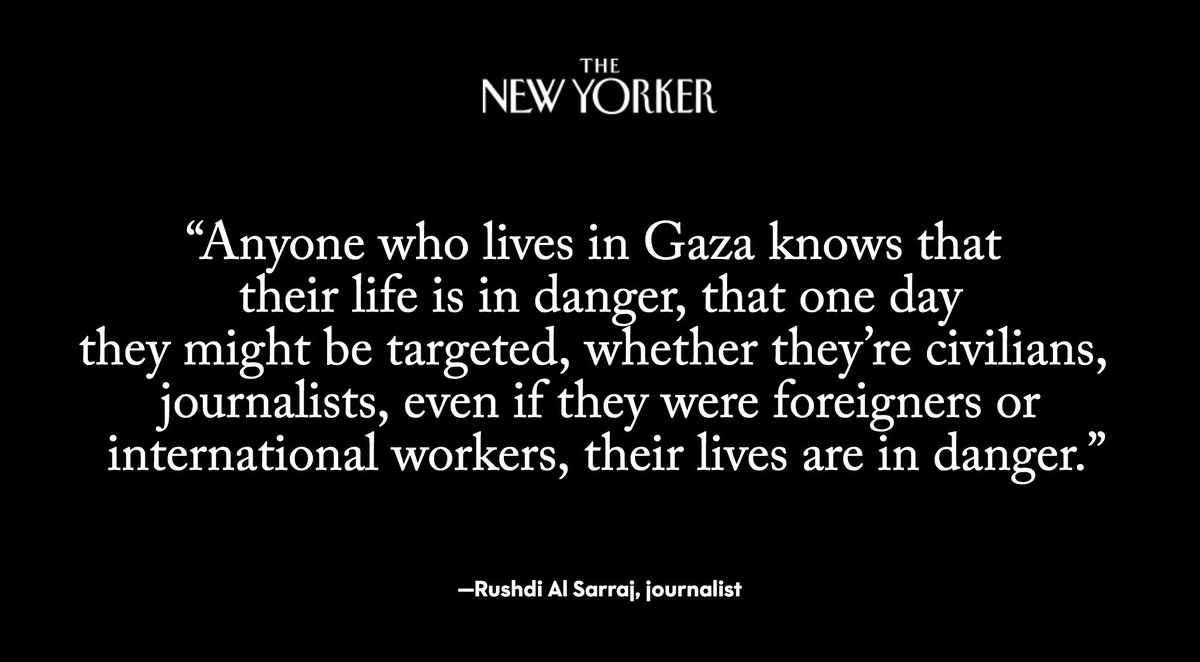 NewYorker's tweet photo. A colleague of a Palestinian reporter who was fatally shot in Gaza accuses Israeli forces of targeting journalists: https://t.co/NrkTEdlSLt https://t.co/NP2s61xwkR