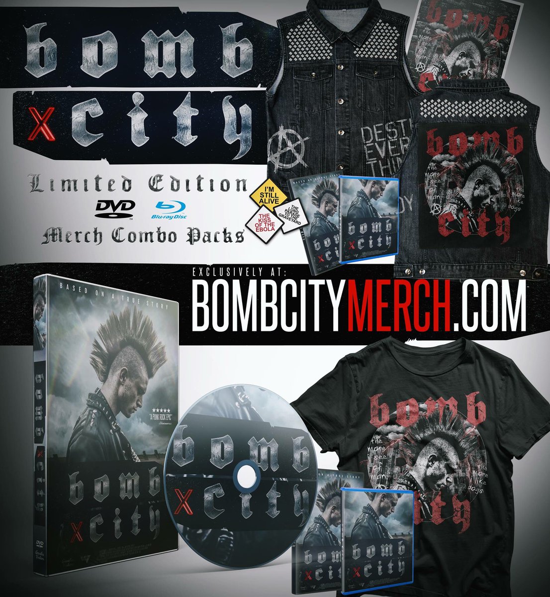 BombCityFilm's tweet photo. Exclusive MERCH and DVD/Blu Ray combo packs now available! #bombcity #bombcitydvd #bluray #punkrock #truecrime #thriller #upthepunx #TXpunk https://t.co/GPeC62nXQ4