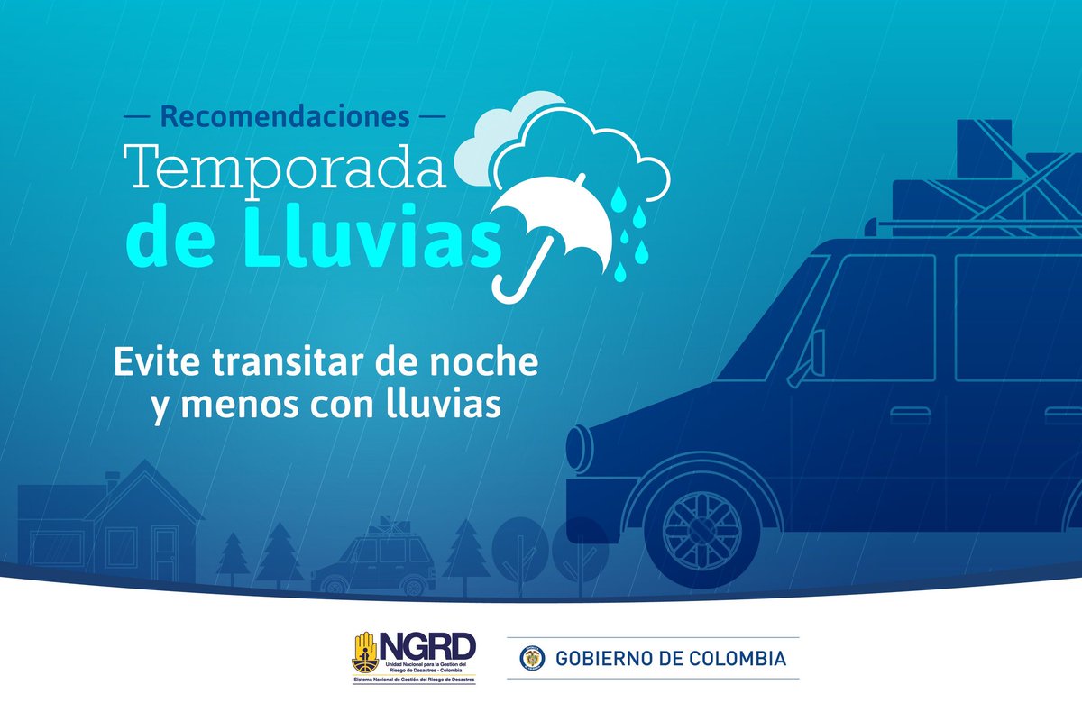 MinTransporteCo's tweet photo. En esta #TemporadaDeLluvias evite conducir en pocas condiciones de luz cuando hay lloviznas, revise que las luces de su vehículo funcionen adecuadamente y consulte el estado de las vías en el @numeral767. https://t.co/h4wBiG6lj9