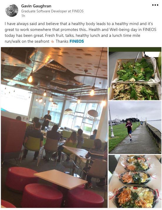 National Workplace Wellbeing Day April 13th.  Thankfully @fineos @FINEOS_World we continue to promote health and wellbeing everyday. Congratulations on winning first place Gavin 👏 #workwell18 linkedin.com/feed/update/ur…