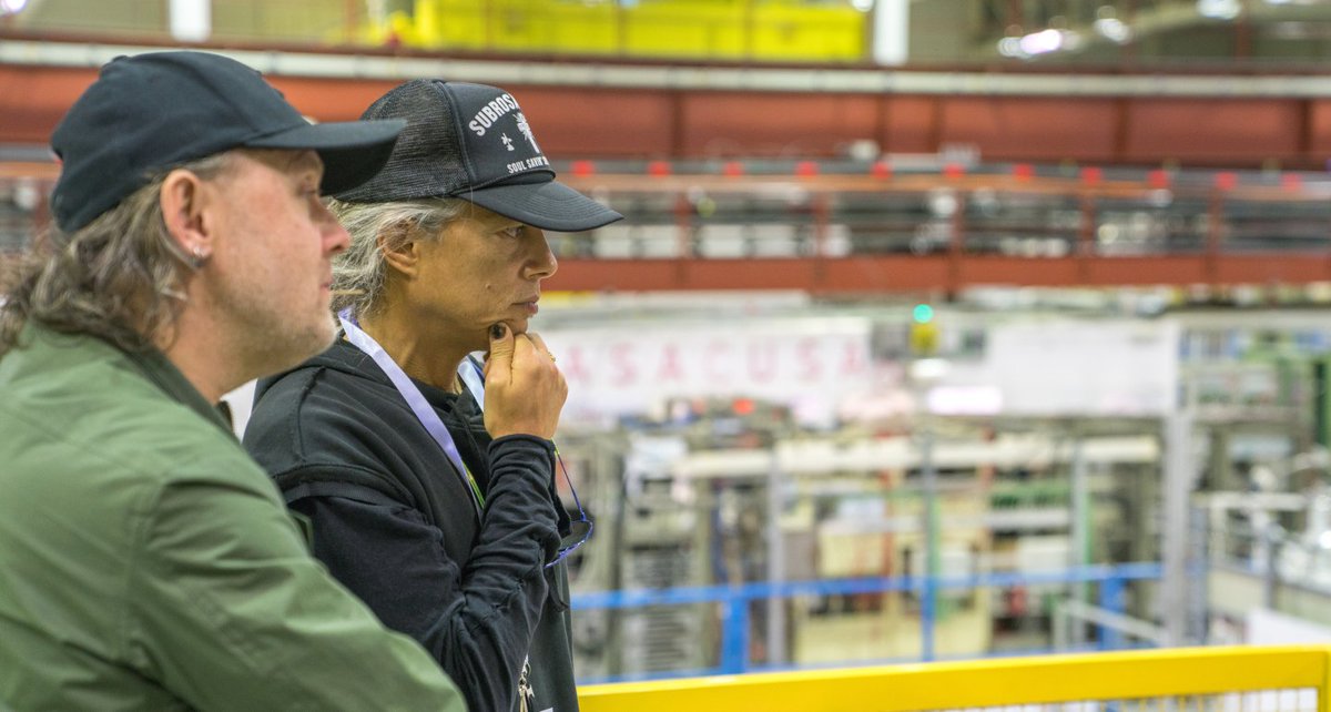 CERN's tweet photo. "Nothing else (anti)matters" - earlier this week, Kirk and Lars from @Metallica visited some emblematic places at #CERN: the @ATLASexperiment, the #antimatter factory and the CLOUD experiment. https://t.co/XCEfXWMnmr